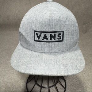 VANS Cap Hat Flat Brim Snapback Easy Box Gray Wool Skater Logo 6 Panel Grunge